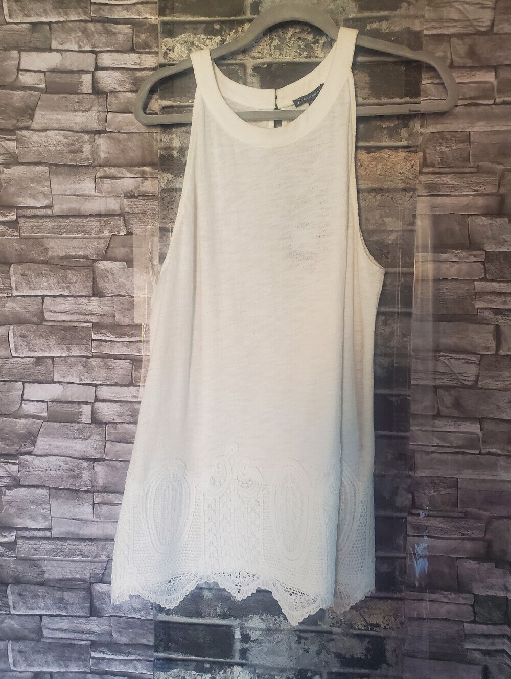 Adrianna Papell Gauzy Crepe Crochet Halter Tunic Top Bohemian Beachy Summer XL